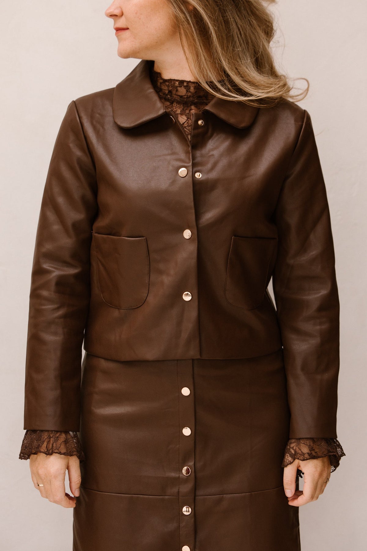 Leatherlook jacket brown - Bij Keesje - Bij Keesje