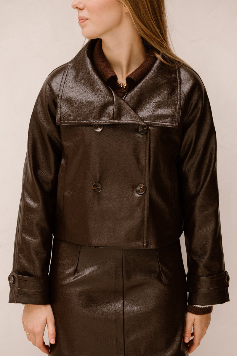 Leatherlook jacket Brown oversized - Bij Keesje - Bij Keesje