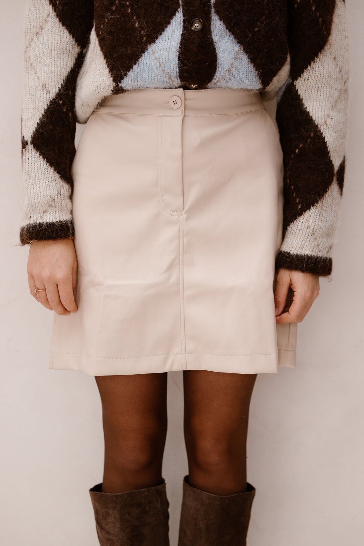 Leatherlook skirt beige - Bij Keesje - Bij Keesje