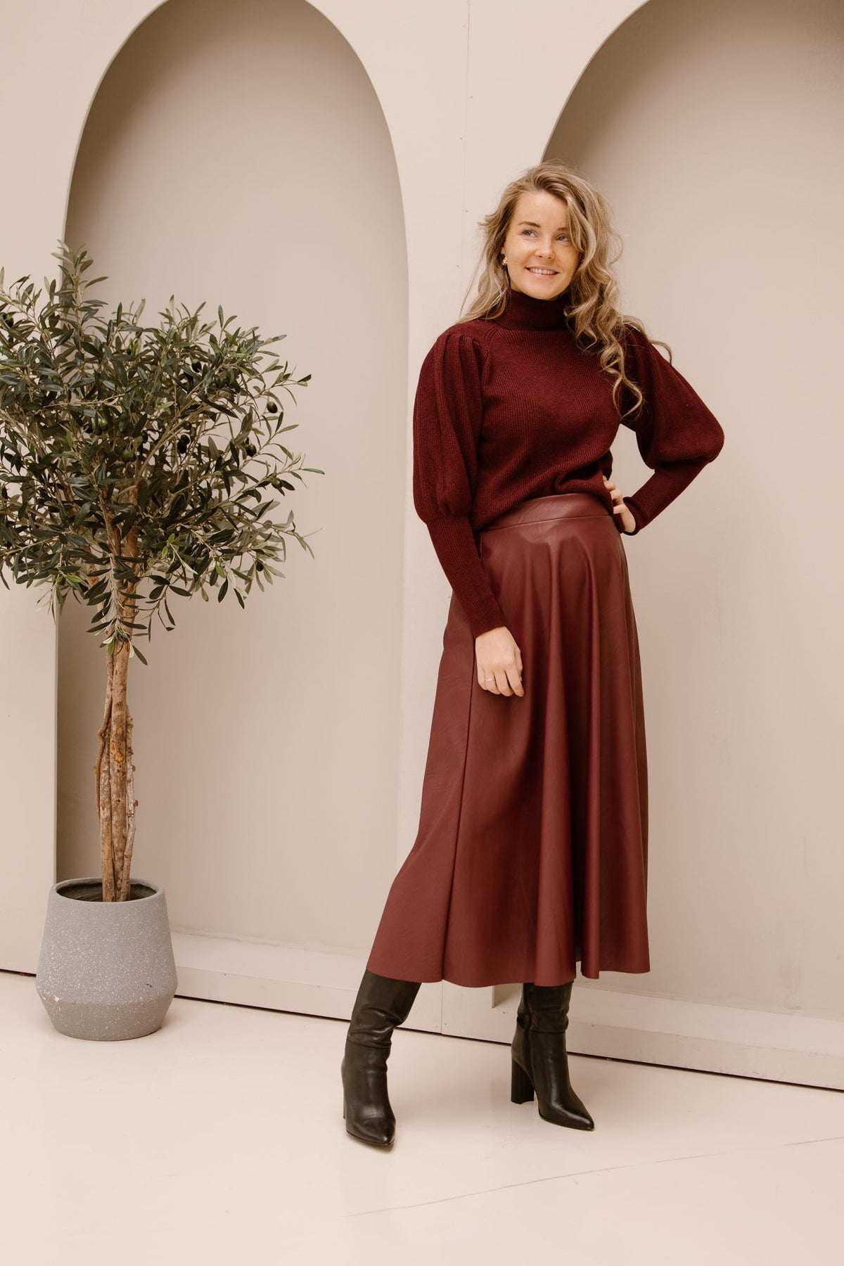 Leatherlook skirt burgundy - Bij Keesje - Bij Keesje