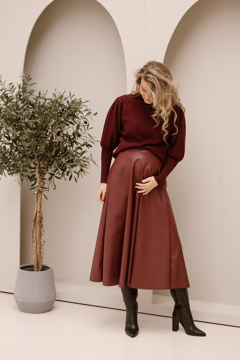 Leatherlook skirt burgundy - Bij Keesje - Bij Keesje