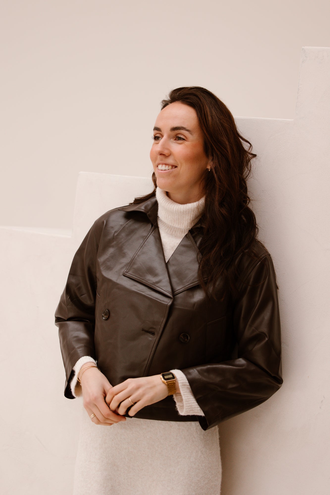 Leatherlook trenchcoat darkbrown - Bij Keesje - Bij Keesje
