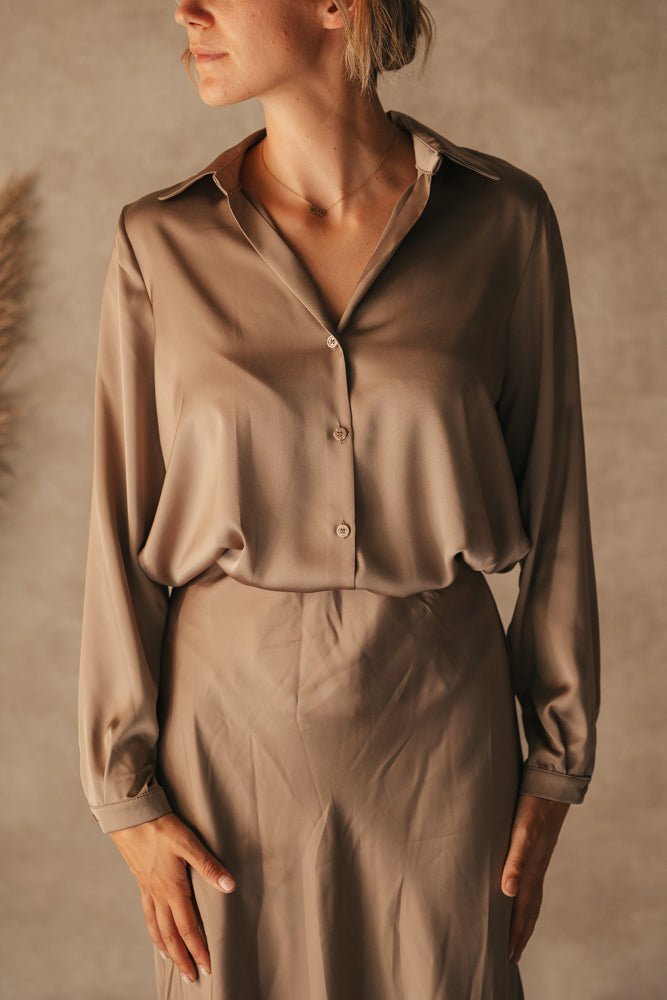 Leonie blouse taupe - Bij Keesje