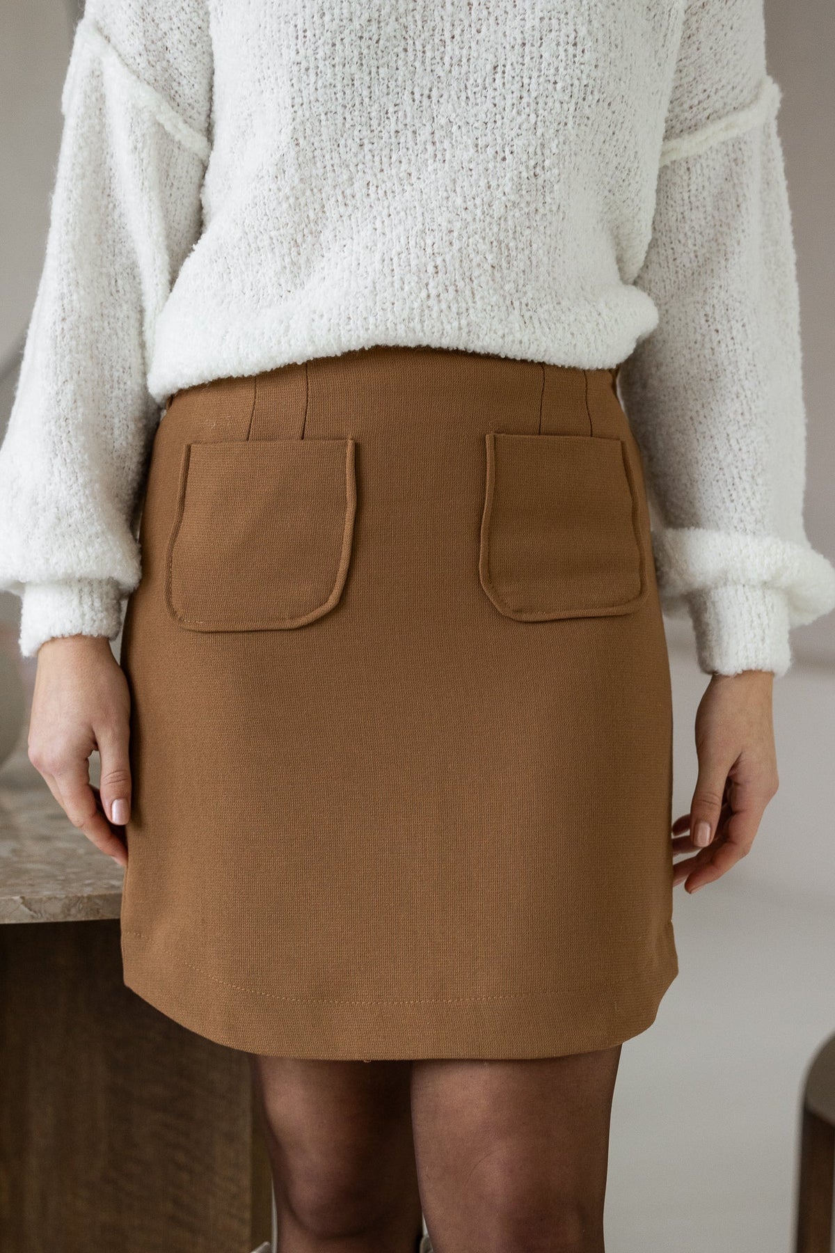 Linde pocket skirt camel - Bij Keesje