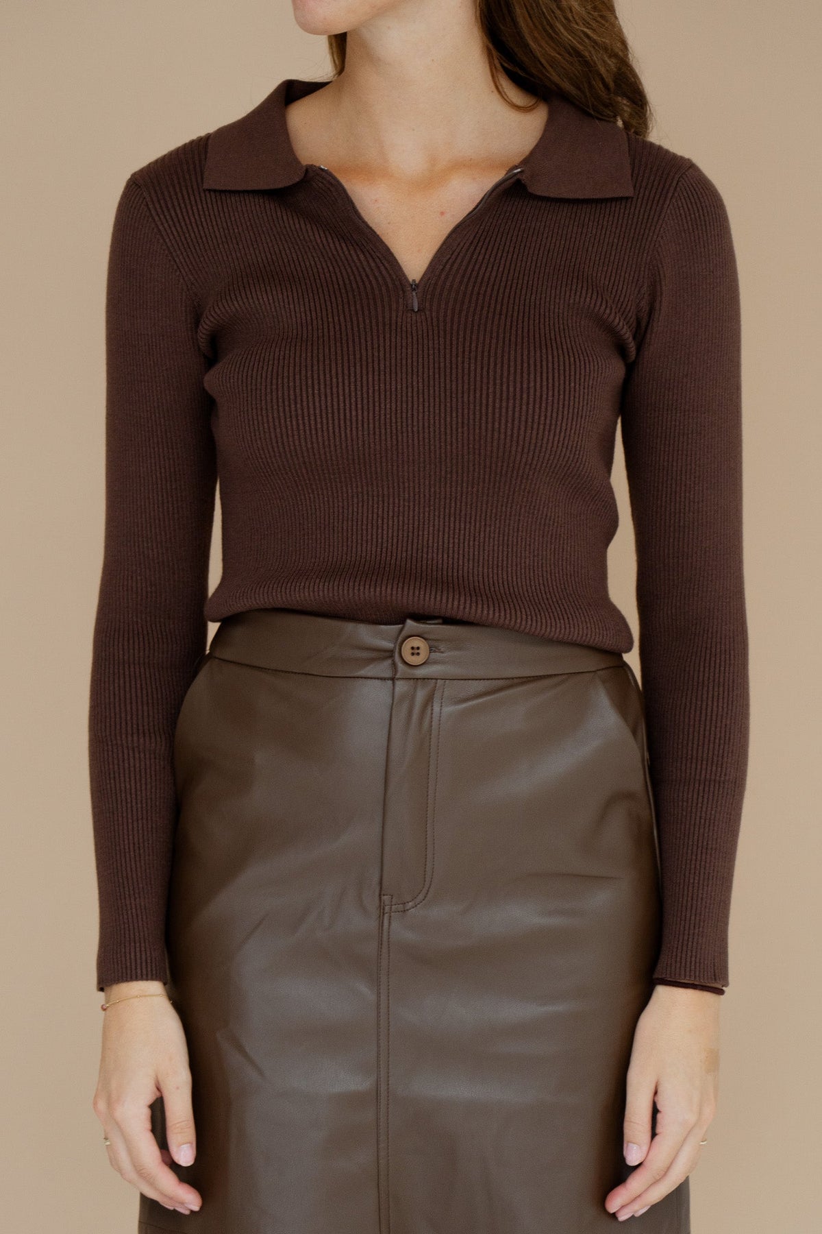 Lisa top long sleeve brown - Bij Keesje