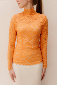 Liza lace flower blouse orange - Bij Keesje - Neo Noir - Top