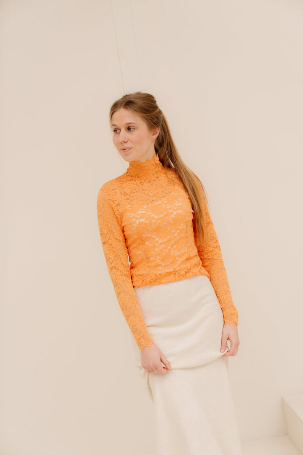 Liza lace flower blouse orange - Bij Keesje - Neo Noir - Top