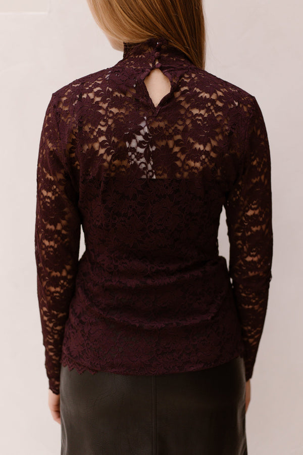 Liza laceflower blouse burgundy - Bij Keesje - Neo Noir