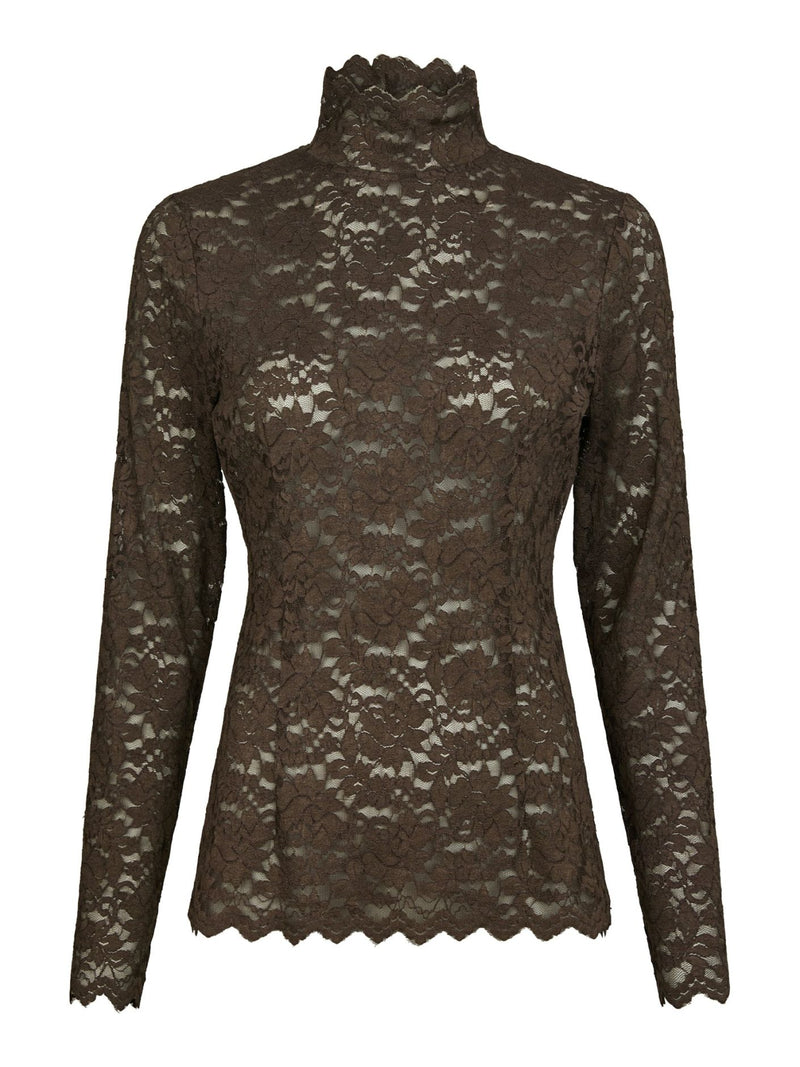 Liza Laceflower blouse chocolate brown - Bij Keesje - Neo Noir