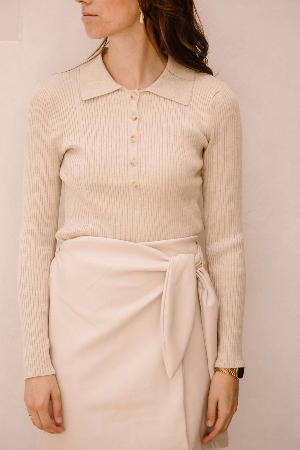 Lizzy polo top long sleeve beige - Bij Keesje - Bij Keesje The Label