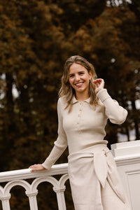 Lizzy polo top long sleeve beige - Bij Keesje - Bij Keesje The Label