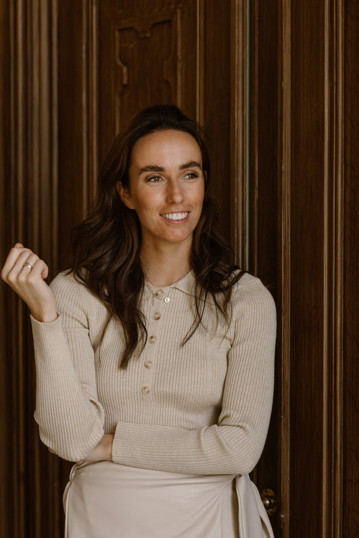 Lizzy polo top long sleeve beige - Bij Keesje - Bij Keesje The Label