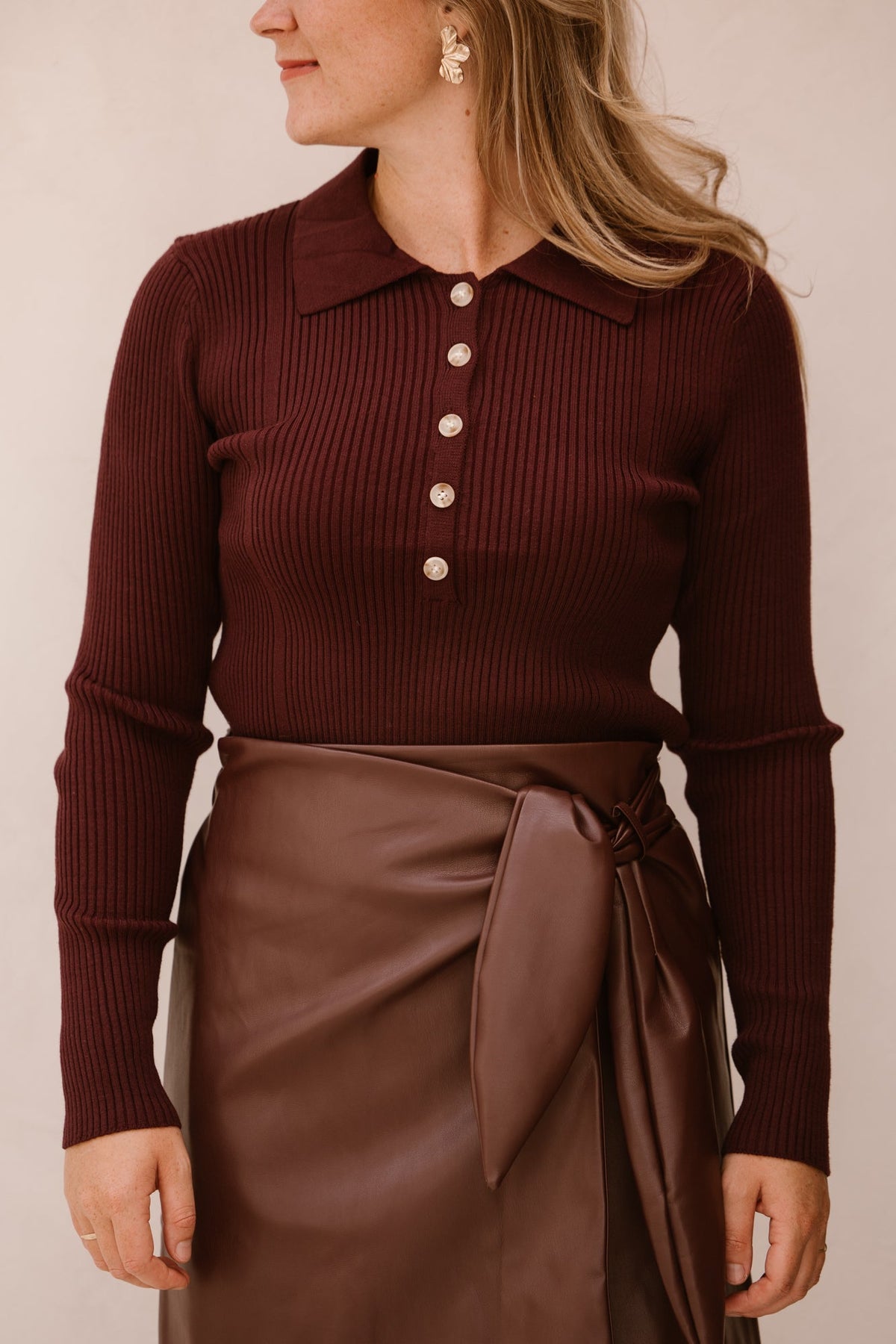 Lizzy polo top long sleeve bordeaux - Bij Keesje - Bij Keesje The Label