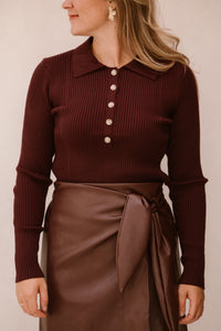 Lizzy polo top long sleeve bordeaux - Bij Keesje - Bij Keesje The Label