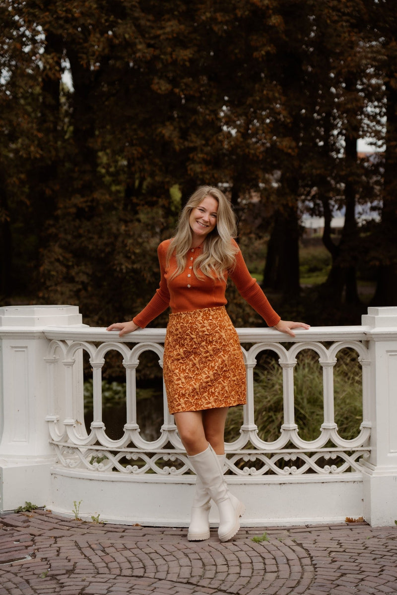 Lizzy polo top long sleeve brique - Bij Keesje - Bij Keesje The Label