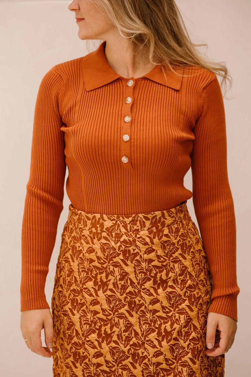 Lizzy polo top long sleeve brique - Bij Keesje - Bij Keesje The Label