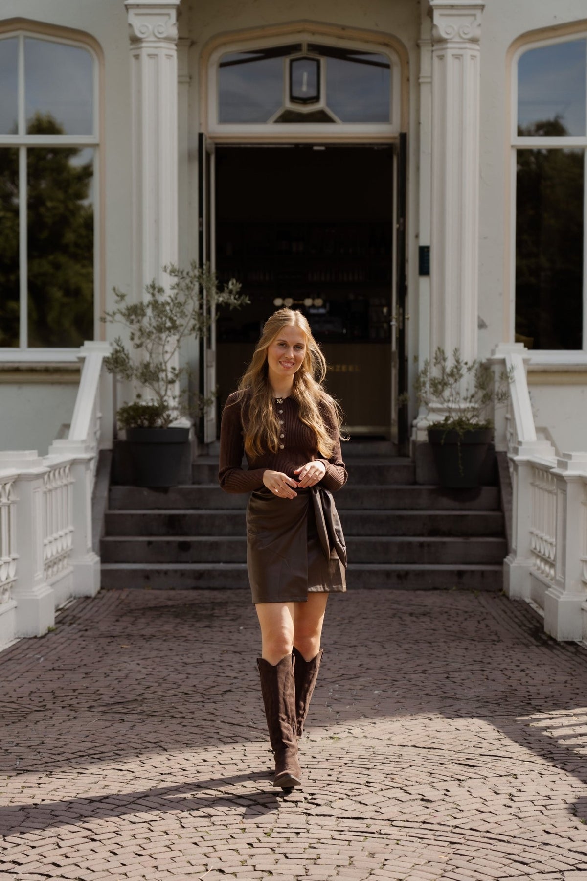 Lizzy polo top long sleeve brown - Bij Keesje - Bij Keesje The Label