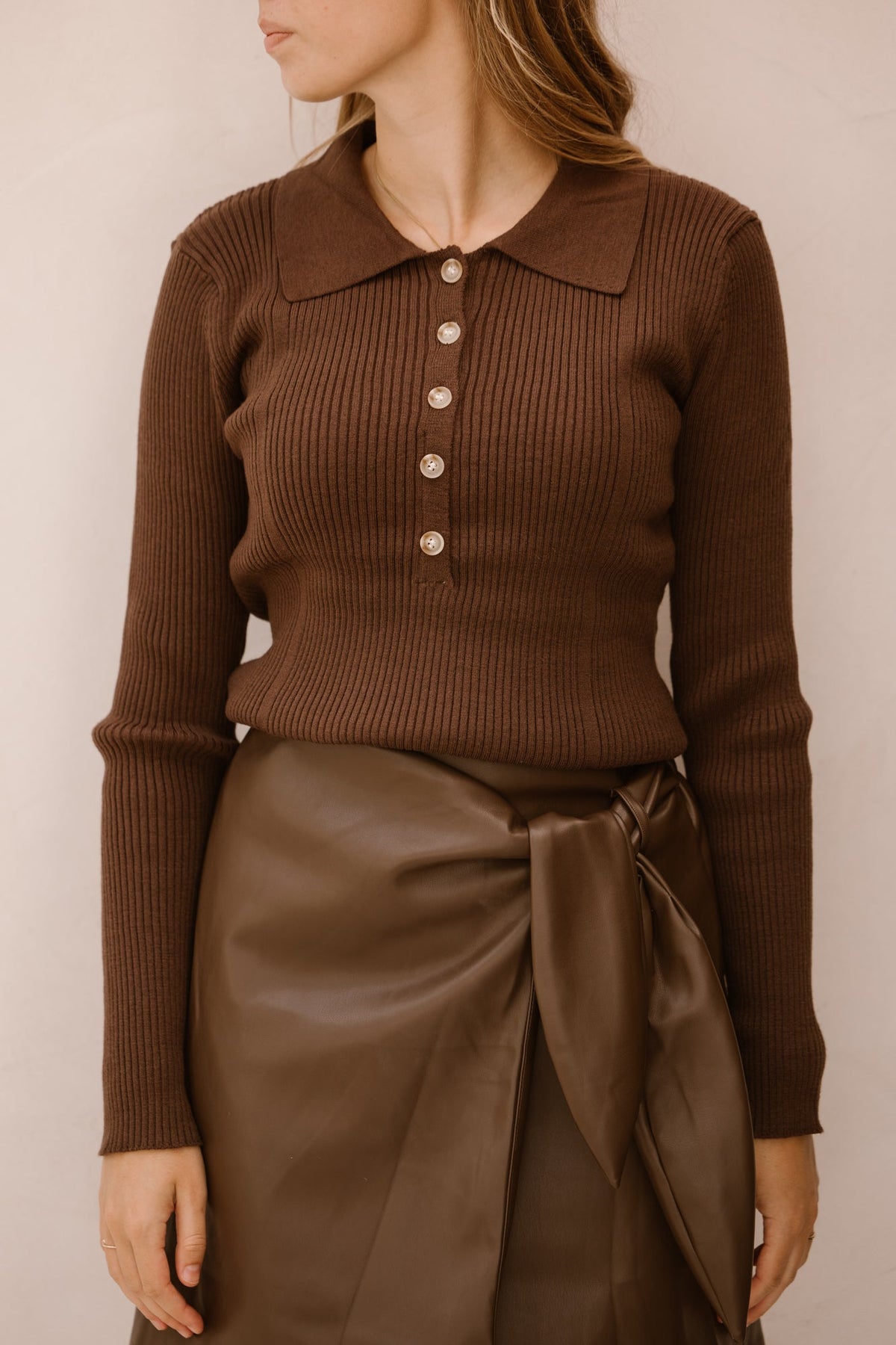 Lizzy polo top long sleeve brown - Bij Keesje - Bij Keesje The Label
