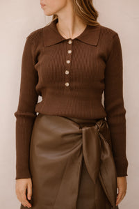 Lizzy polo top long sleeve brown - Bij Keesje - Bij Keesje The Label