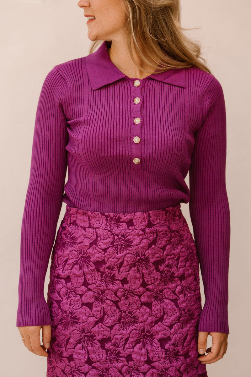 Lizzy polo top long sleeve purple - Bij Keesje - Bij Keesje The Label