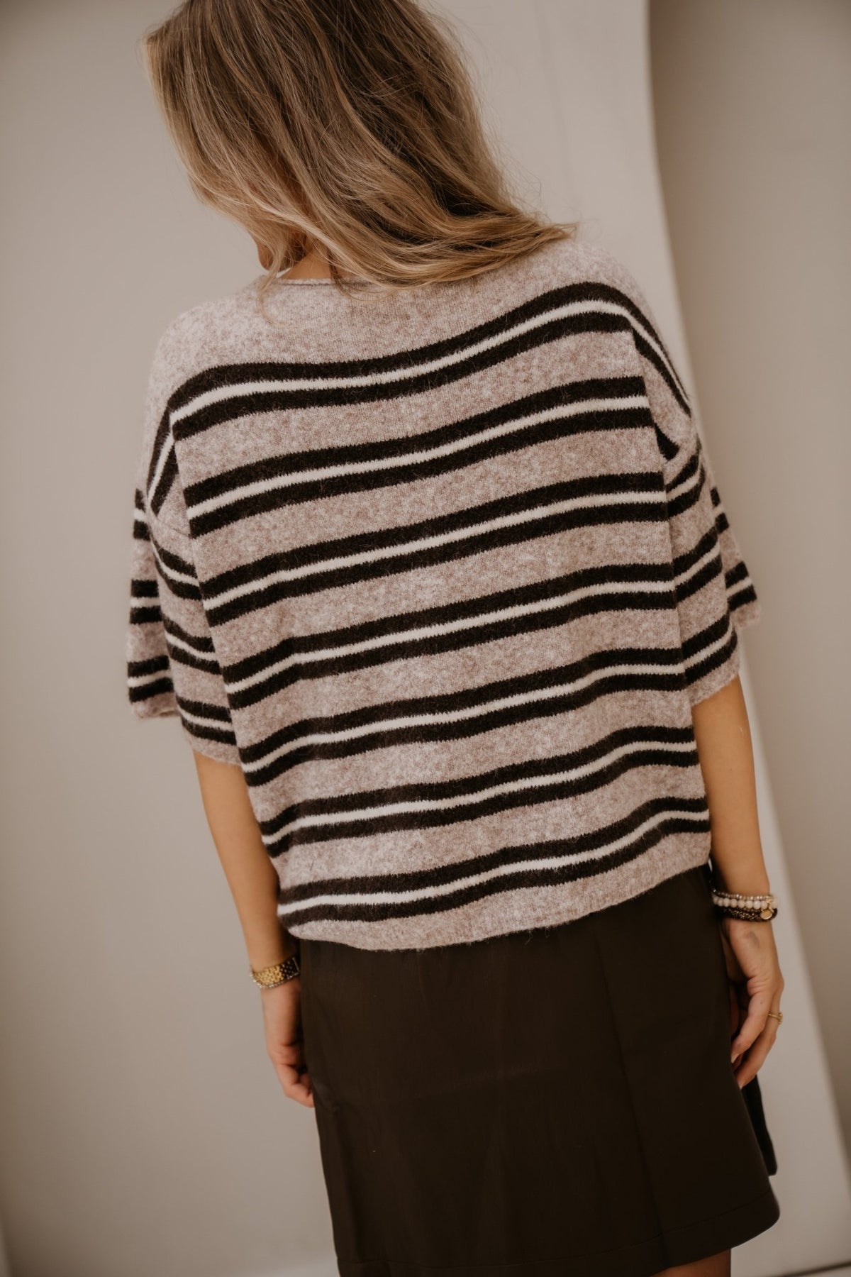 Loe top stripe taupe - Bij Keesje - Bij Keesje - Top