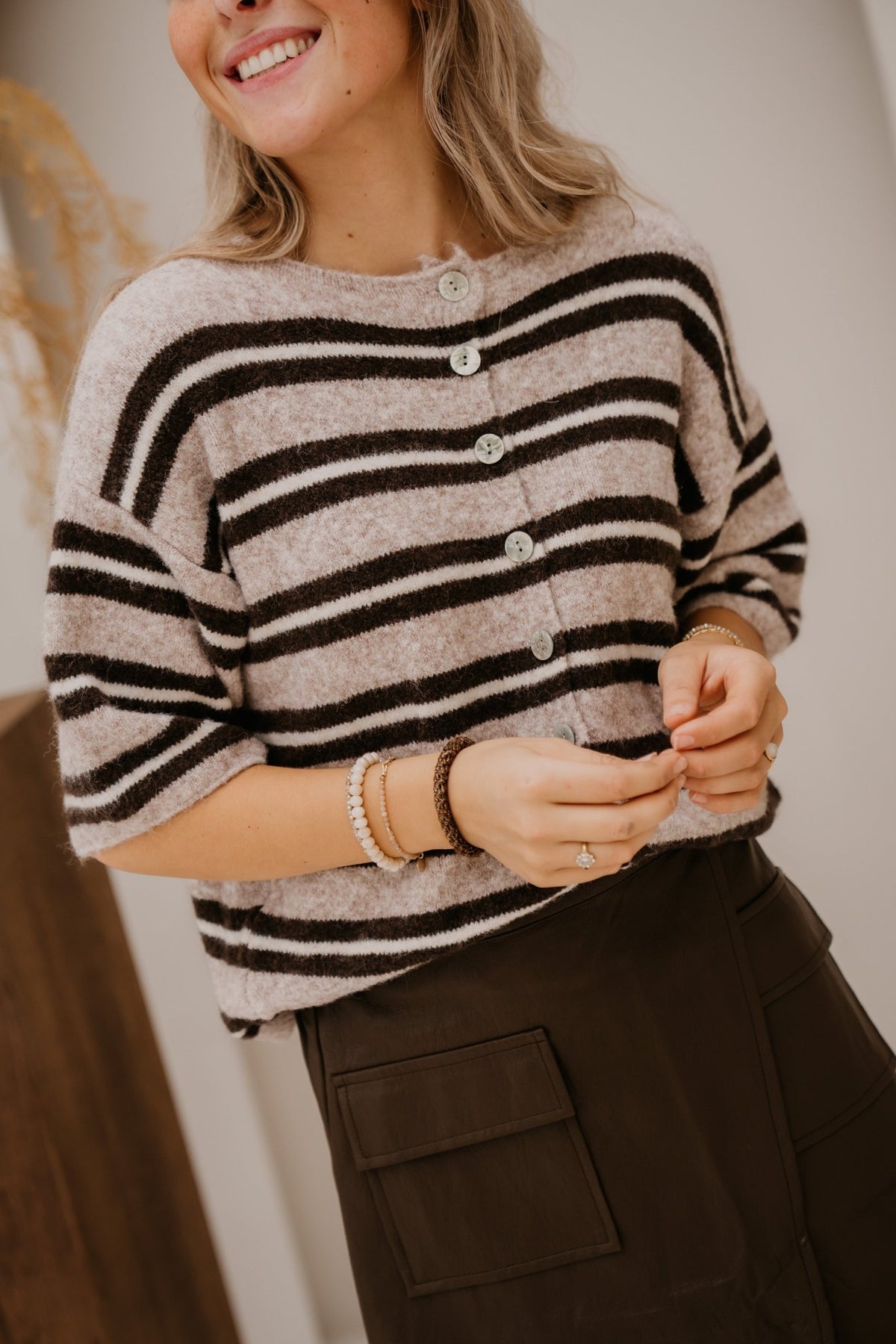 Loe top stripe taupe - Bij Keesje - Bij Keesje - Top