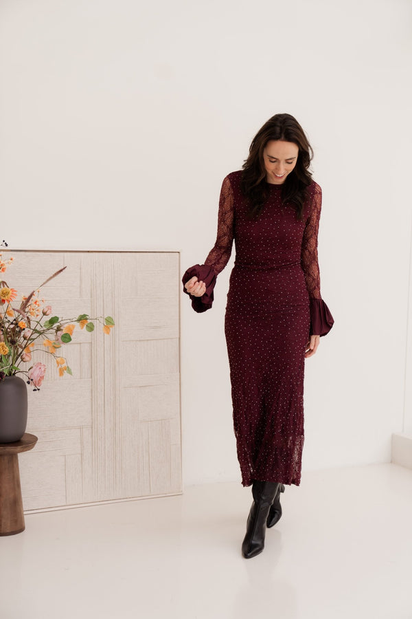 Long lace dress bordeaux - Bij Keesje - Bij Keesje