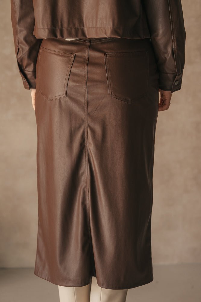 Long skirt split vegan leather - Bij Keesje