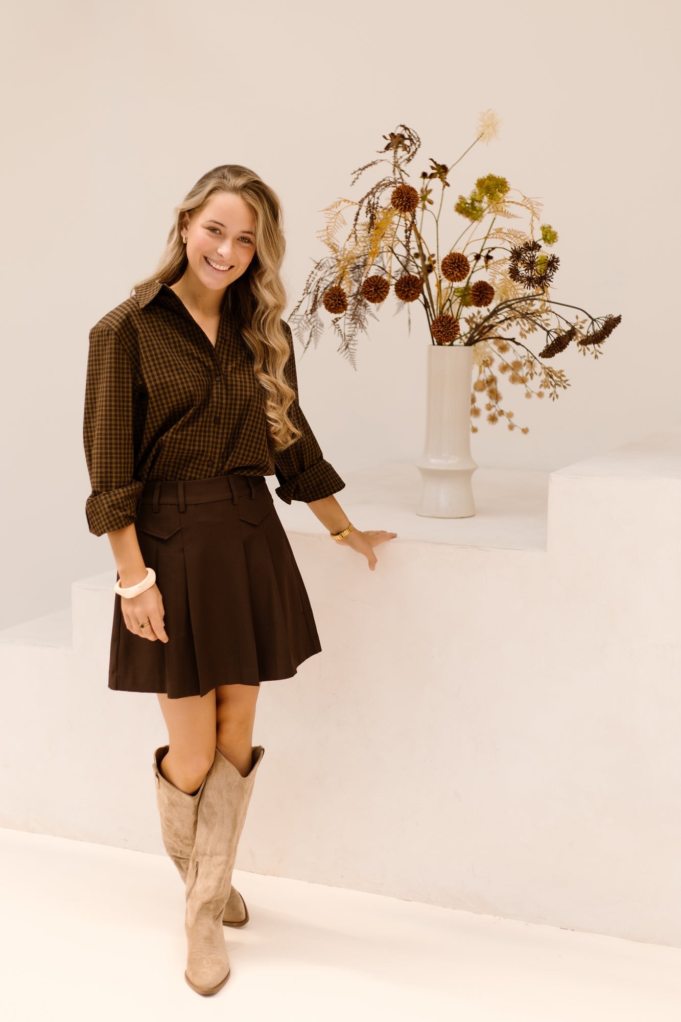 LunaCC Pocket Pleat Mini Skirt Dark Brown - Bij Keesje - Co'couture - Rokken
