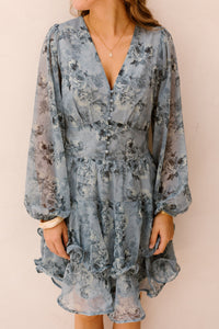 Mabella Crepe Print Dress Dusty Blue - Bij Keesje - Neo Noir - Jurk