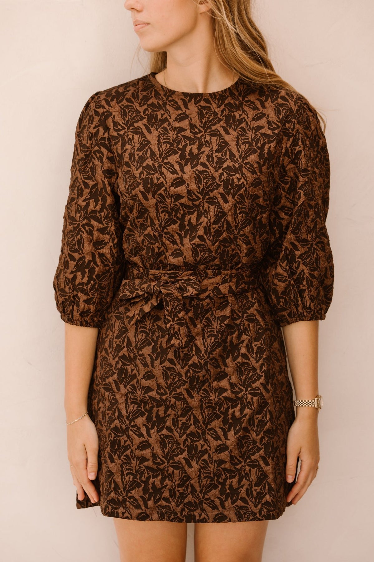 Madeleine jacquard dress brown - Bij Keesje - Bij Keesje The Label