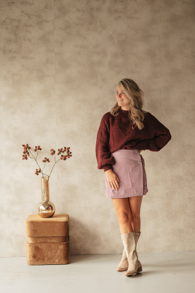 Magenta pied de poule skirt - Bij Keesje