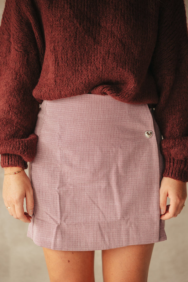 Magenta pied de poule skirt - Bij Keesje