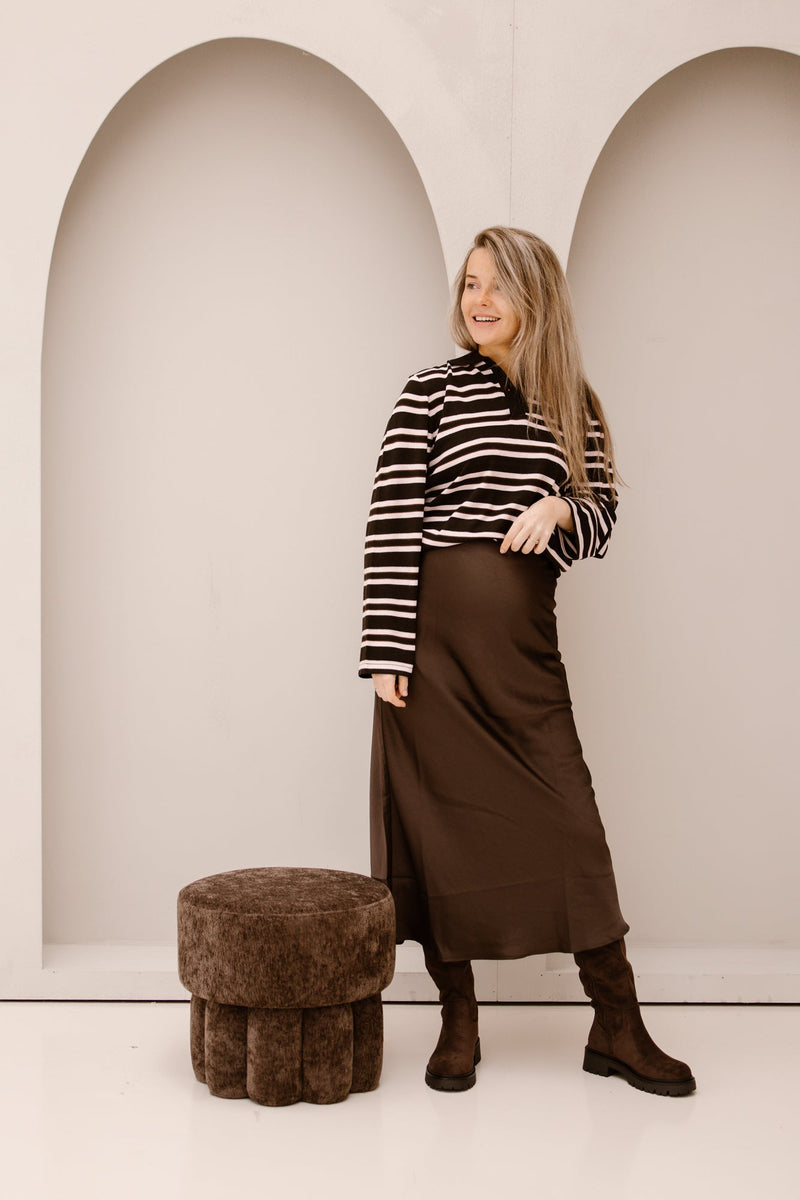 Mala Polo Knit Blouse Dark Brown - Bij Keesje - Neo Noir