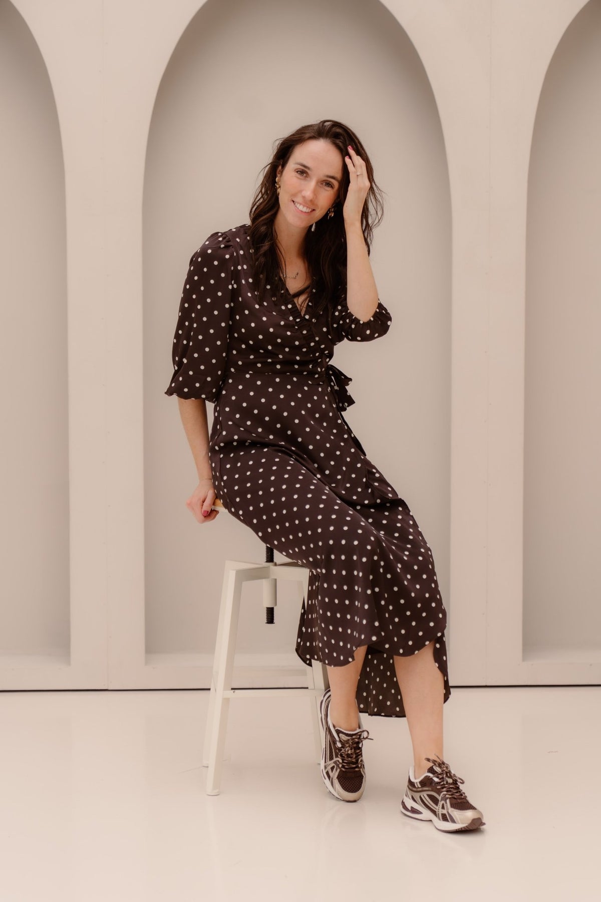 Malinga dot dress dark brown - Bij Keesje - Neo Noir - Jurk