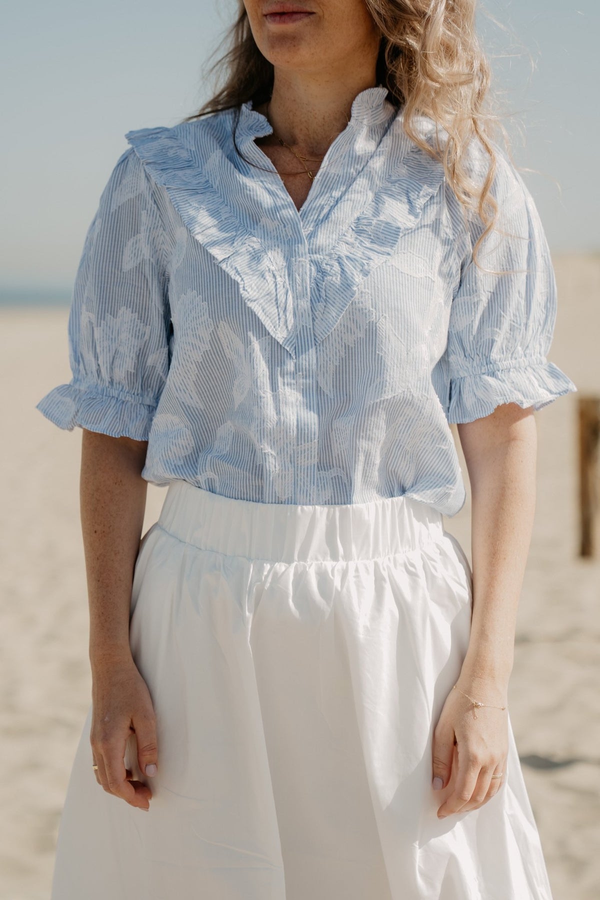 Manet jacquard blouse blouse light blue - Bij Keesje - Neo Noir - Blouse