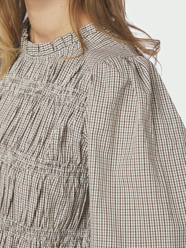 Marcia check blouse dusty brown - Bij Keesje - Neo Noir - Blouse