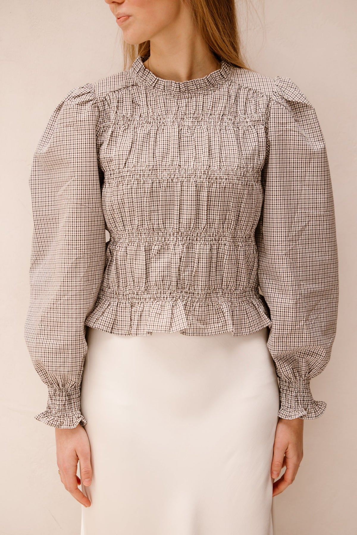 Marcia check blouse dusty brown - Bij Keesje - Neo Noir - Blouse