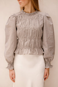 Marcia check blouse dusty brown - Bij Keesje - Neo Noir - Blouse