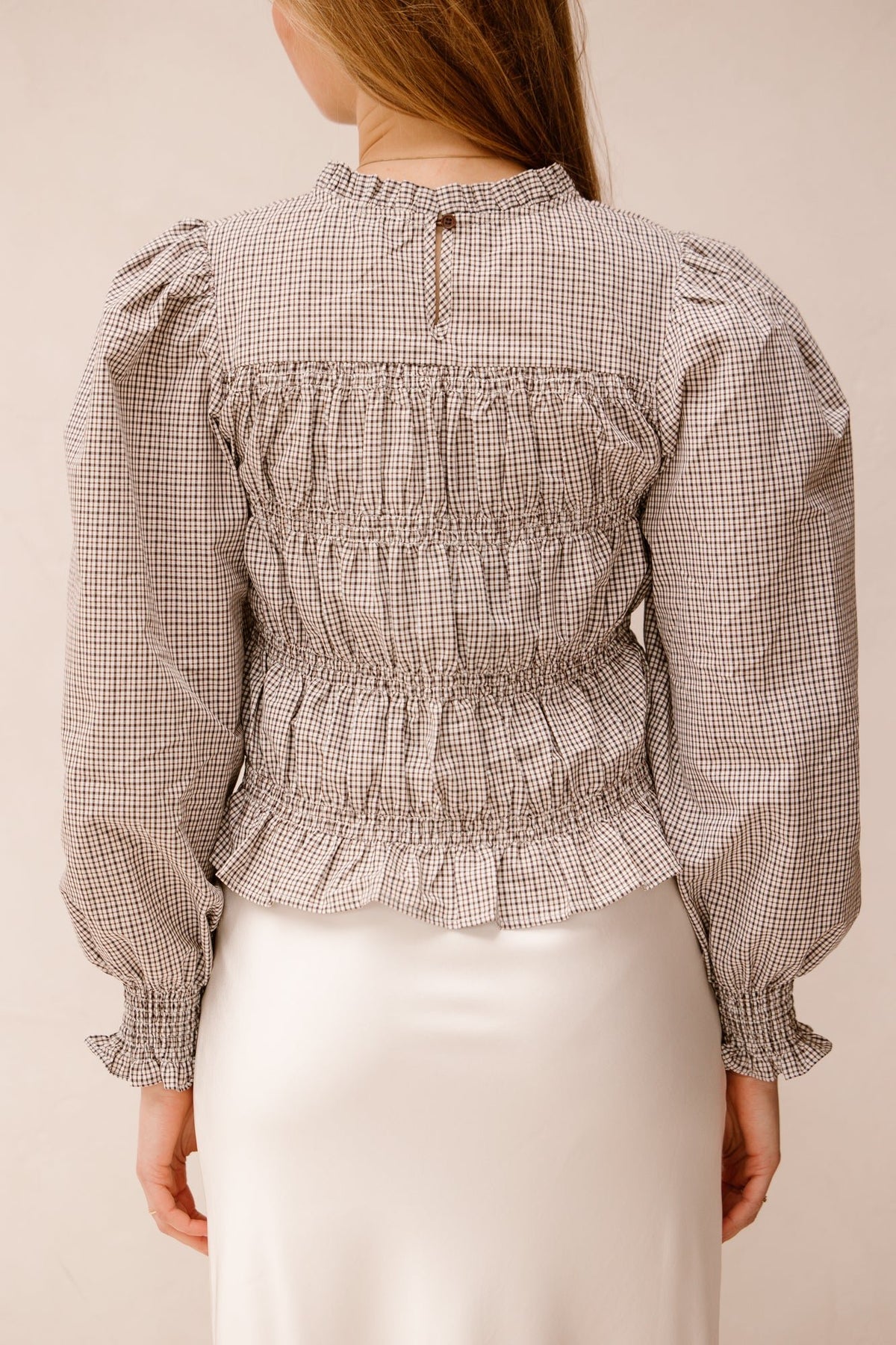 Marcia check blouse dusty brown - Bij Keesje - Neo Noir - Blouse