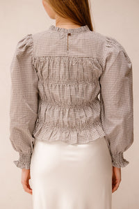 Marcia check blouse dusty brown - Bij Keesje - Neo Noir - Blouse