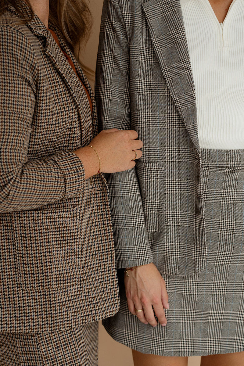 Marije ruit blazer brique/taupe - Bij Keesje