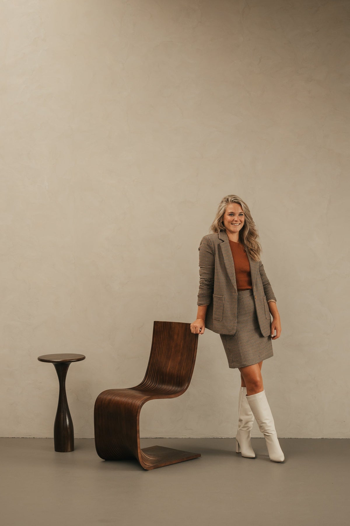 Marije ruit blazer brique/taupe - Bij Keesje