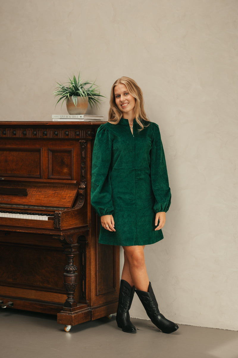 Marit rib col dress green - Bij Keesje