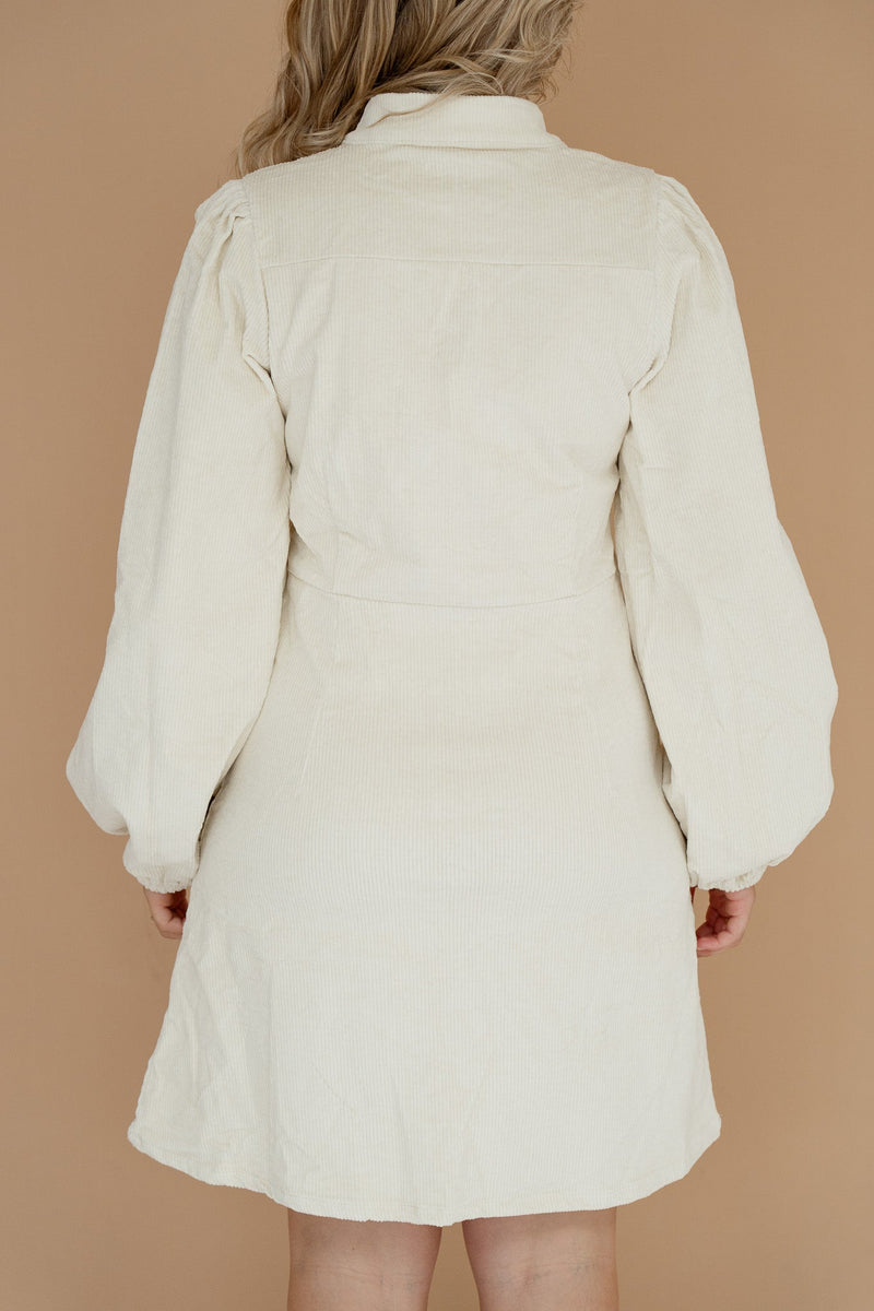 Marit rib col dress off - white - Bij Keesje