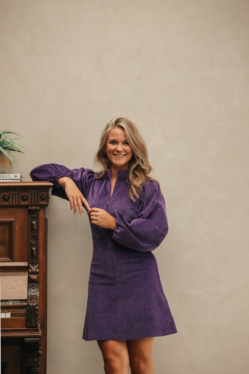 Marit rib col dress purple - Bij Keesje