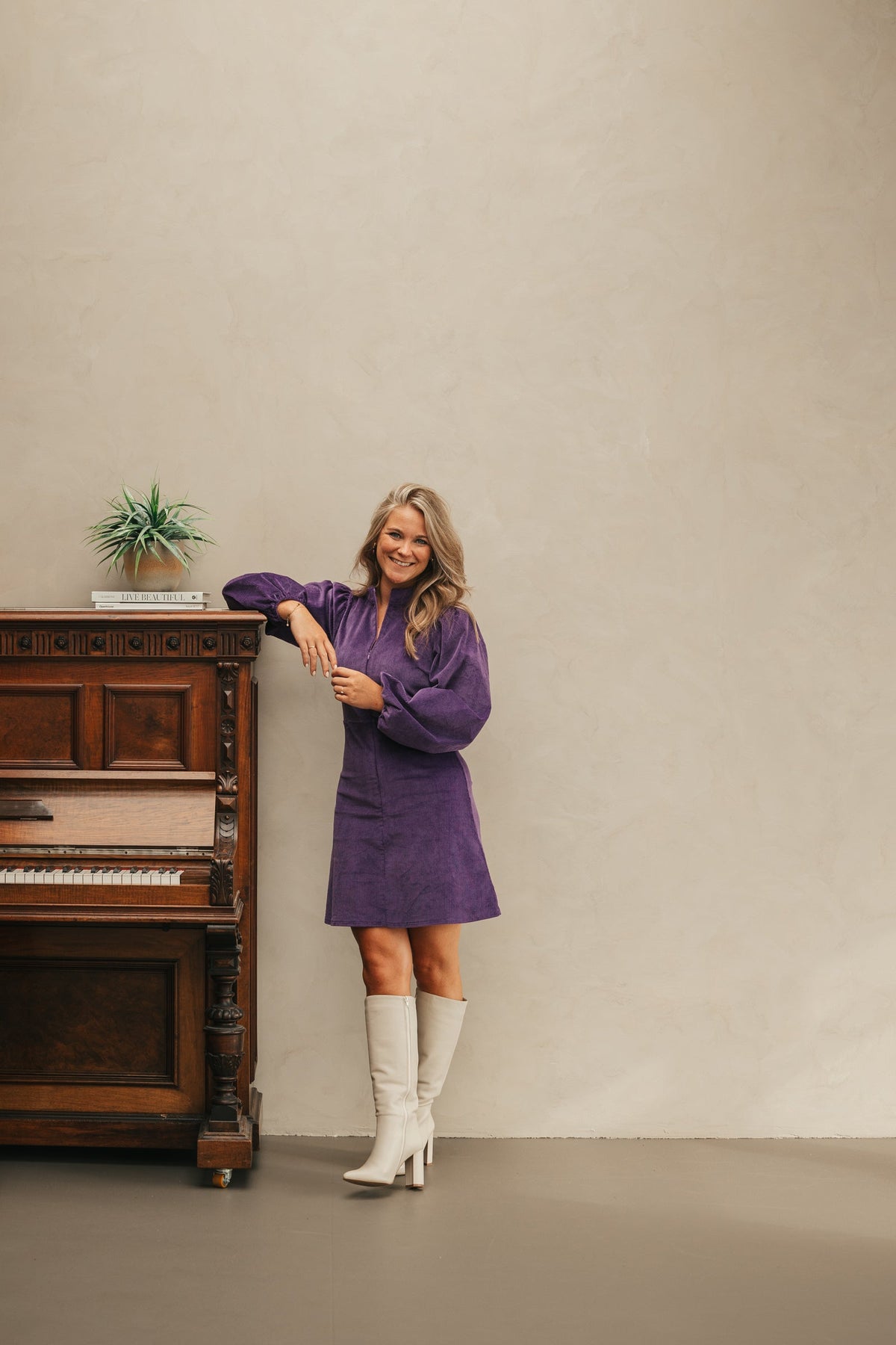 Marit rib col dress purple - Bij Keesje