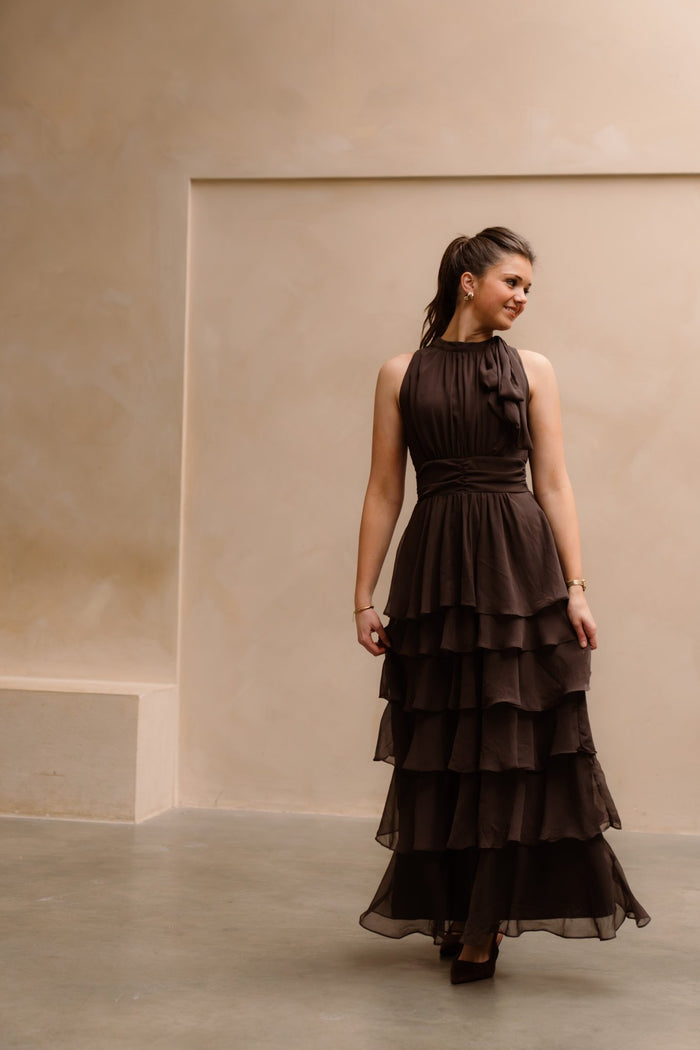 Marli Solid Chiffon Dress Dusty Brown - Bij Keesje - Neo Noir - Jurk