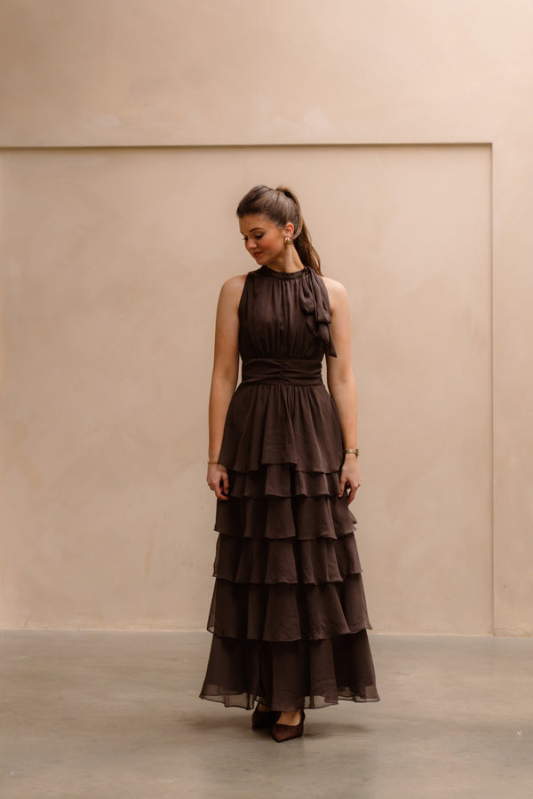 Marli Solid Chiffon Dress Dusty Brown - Bij Keesje - Neo Noir - Jurk