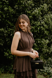 Marli Solid Chiffon Dress Dusty Brown - Bij Keesje - Neo Noir - Jurk